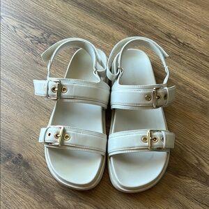 Madden Girl Tan Sandals with Gold Buckles